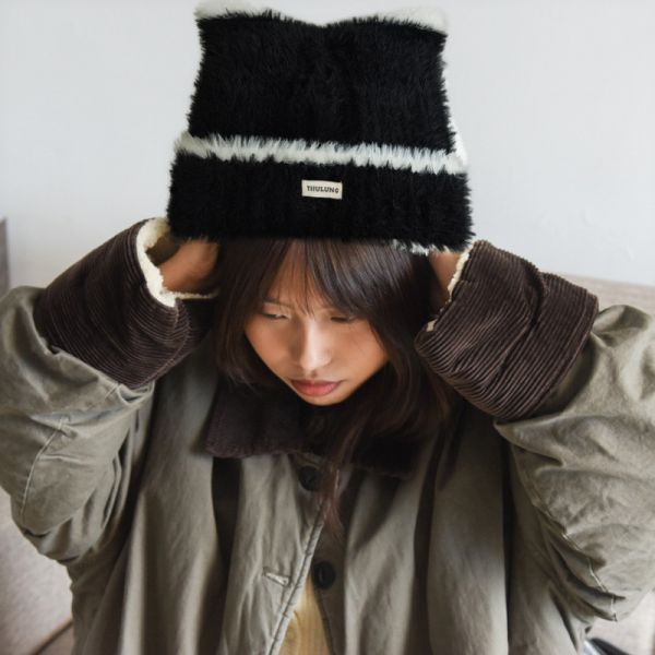 【貓系女孩必備】毛絨貓耳撞色毛帽 