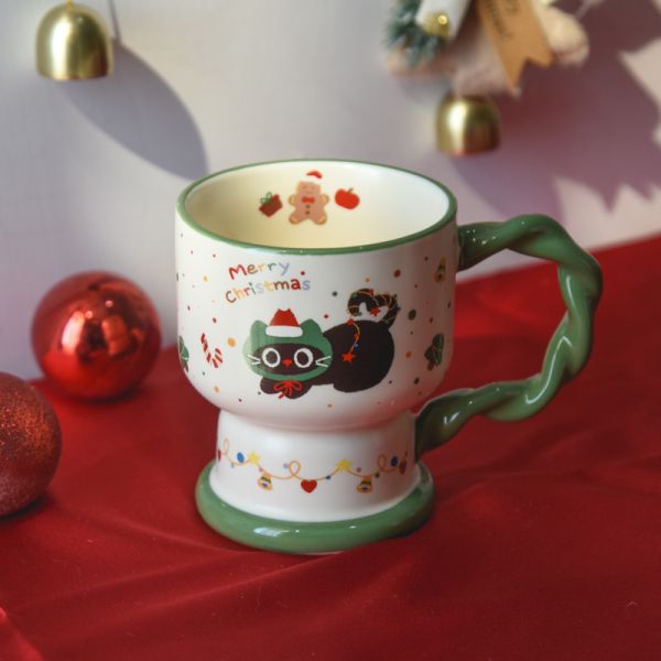*極限量售完不補【貓奴聖誕限定】聖誕黑貓陶瓷高腳杯 附精美盒子 