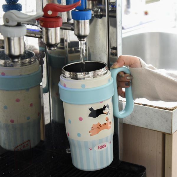 【大口暢飲大補水】中分小貓冰霸800ml保溫杯 