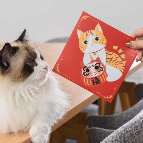*限量30組售完不補【好運帶回家】貓樂園獨家設計貓貓達摩磁性春聯 