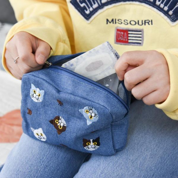 【貓奴隨身收納】刺繡貓頭化妝包 收納包 