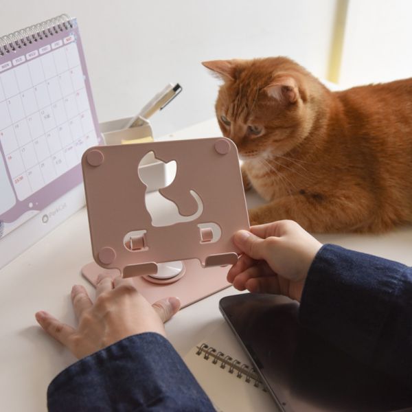 【解放雙手享受生活】貓咪款旋轉折疊平板手機支架 