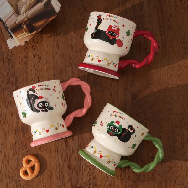 *極限量售完不補【貓奴聖誕限定】聖誕黑貓陶瓷高腳杯 附精美盒子 