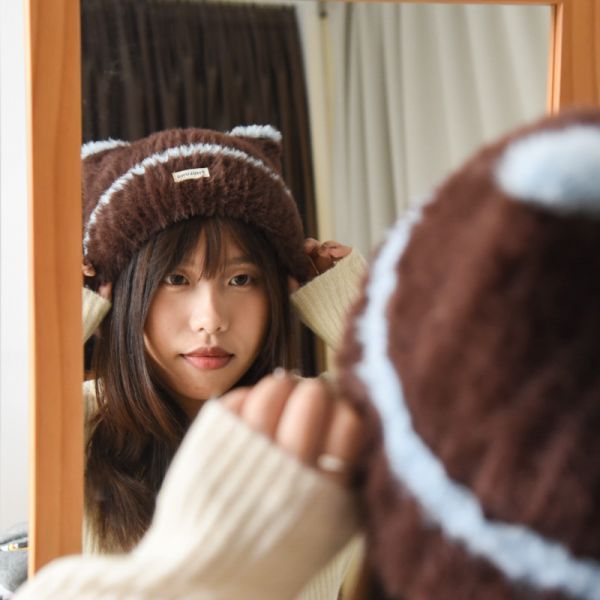 【貓系女孩必備】毛絨貓耳撞色毛帽 