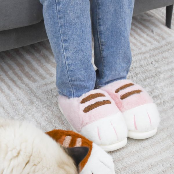【軟糯糯腳感】毛絨貓掌保暖居家拖鞋 