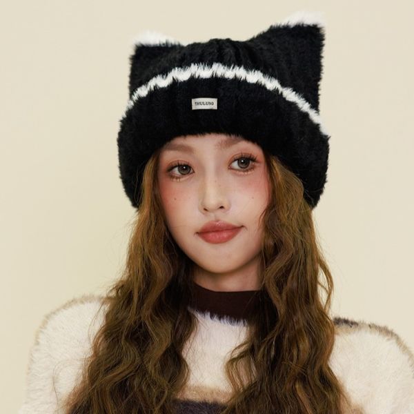 【貓系女孩必備】毛絨貓耳撞色毛帽 