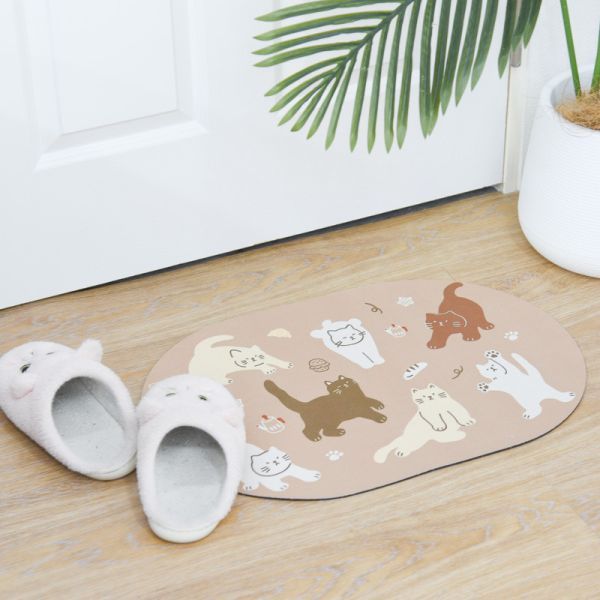 【保持腳底乾爽】下午茶小貓珪藻土地墊 