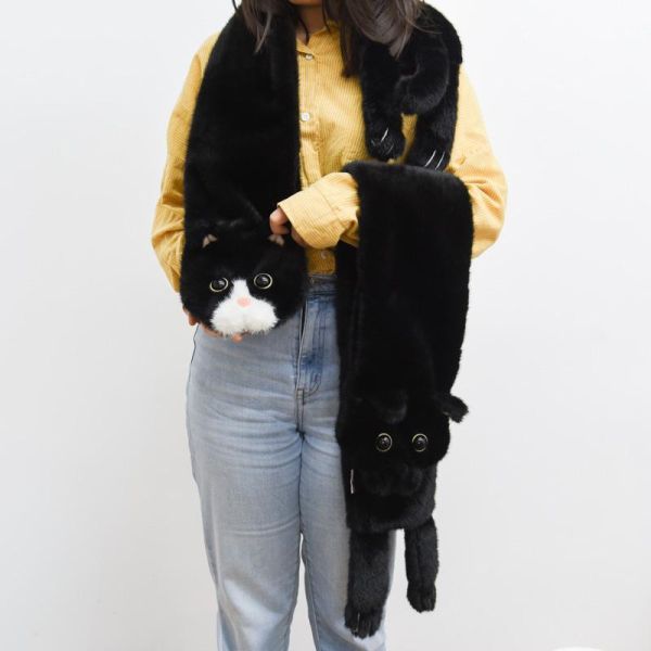 【就要黏著你】小黑貓毛絨圍巾圍脖 