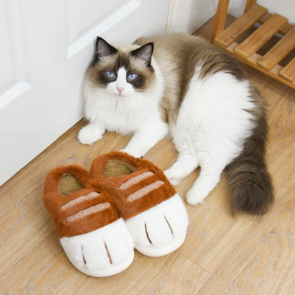 【軟糯糯腳感】毛絨貓掌保暖居家拖鞋 