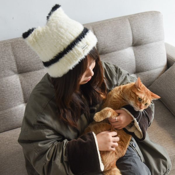 【貓系女孩必備】毛絨貓耳撞色毛帽 