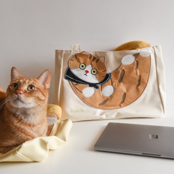 【柔軟又有型】慵懶橘貓大容量單肩包 