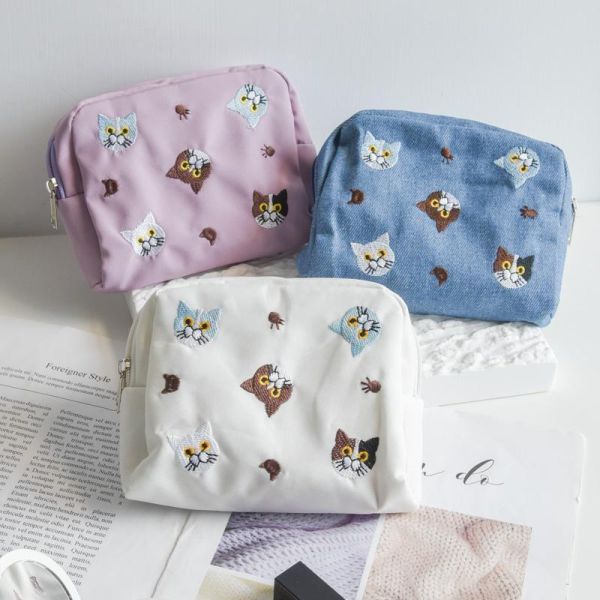【貓奴隨身收納】刺繡貓頭化妝包 收納包 