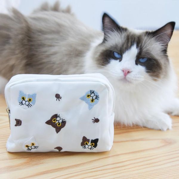 【貓奴隨身收納】刺繡貓頭化妝包 收納包 