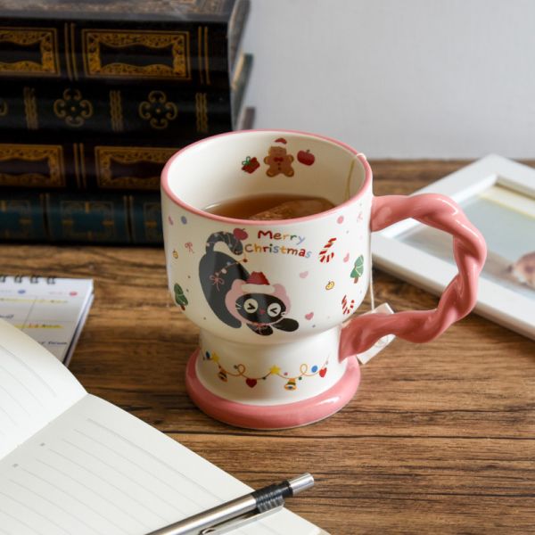 *極限量售完不補【貓奴聖誕限定】聖誕黑貓陶瓷高腳杯 附精美盒子 