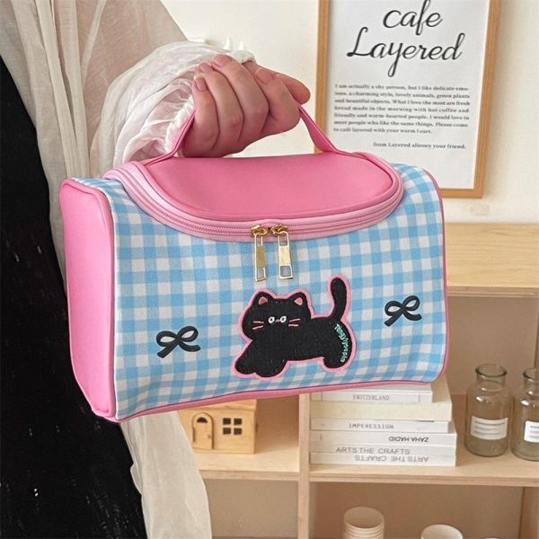 【多巴胺色系爆款】萌趣黑貓撞色化妝包 