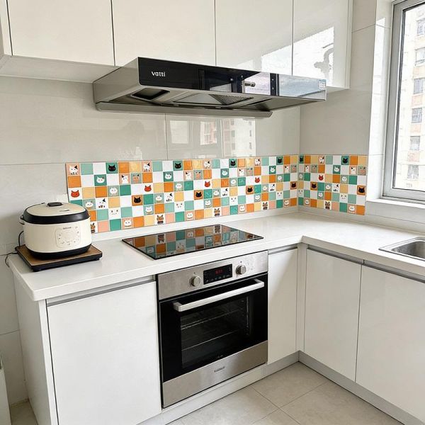 【讓廚房變成貓樂園】彩色貓咪防油3D水晶膠磁磚貼 四片裝 