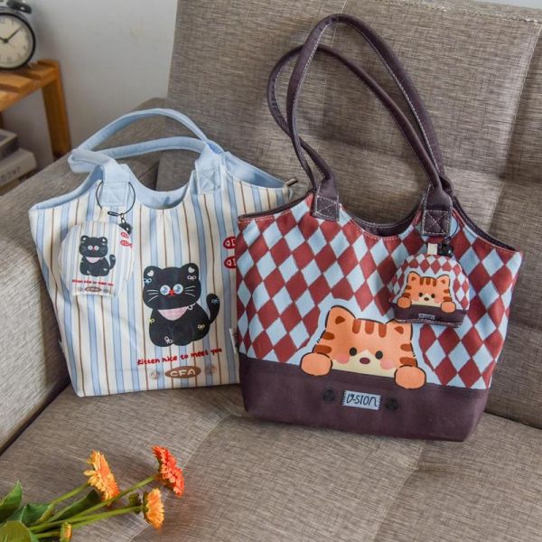 【大容量高CP值】高顏值可愛貓貓通勤托特包 附帶掛件 