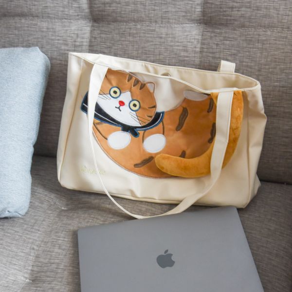 【柔軟又有型】慵懶橘貓大容量單肩包 
