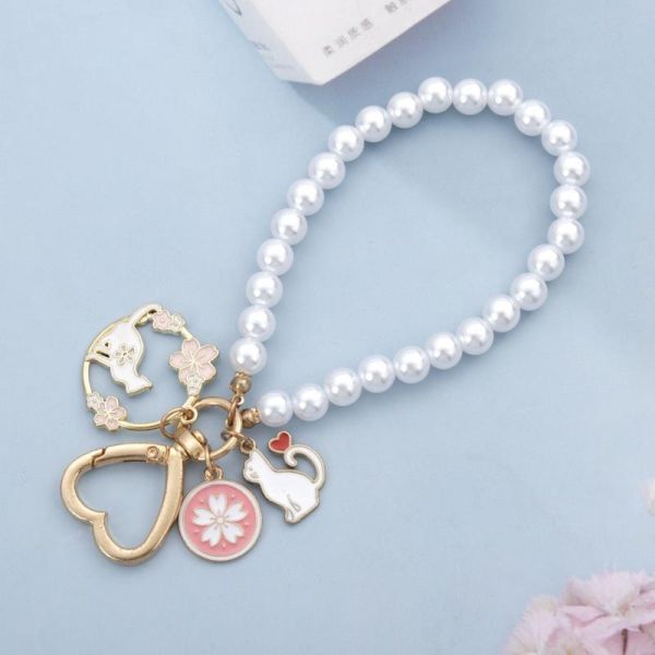 【一眼心動】櫻花貓咪珍珠鑰匙扣 *全館不限金額送一條* 