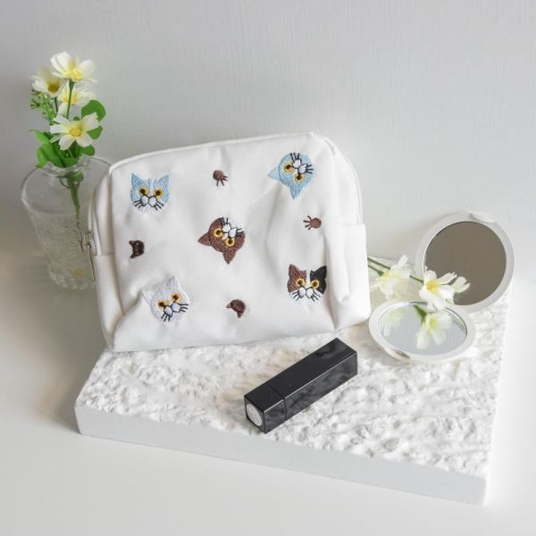 【貓奴隨身收納】刺繡貓頭化妝包 收納包 