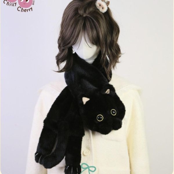 【就要黏著你】小黑貓毛絨圍巾圍脖 