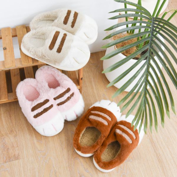 【軟糯糯腳感】毛絨貓掌保暖居家拖鞋 