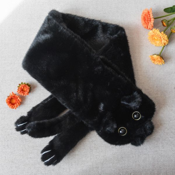 【就要黏著你】小黑貓毛絨圍巾圍脖 