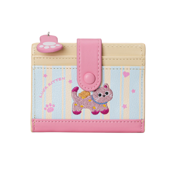 【一眼就心動】多巴胺刺繡貓咪短夾錢包 