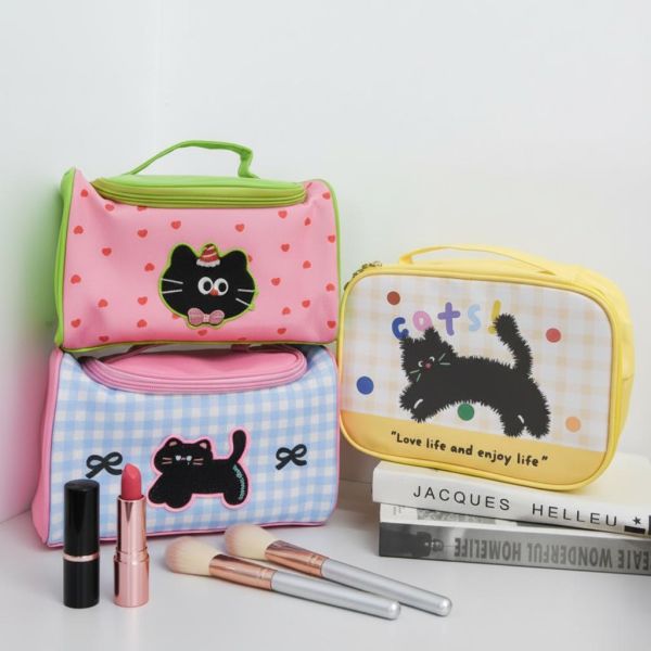 【多巴胺色系爆款】萌趣黑貓撞色化妝包 