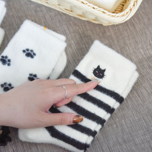 【小黑貓來暖腳】小黑貓加厚保暖長襪 五雙一組 