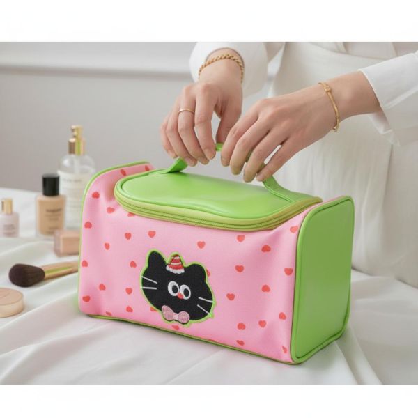 【多巴胺色系爆款】萌趣黑貓撞色化妝包 