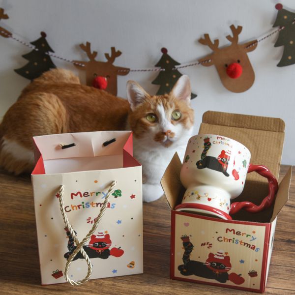 *極限量售完不補【貓奴聖誕限定】聖誕黑貓陶瓷高腳杯 附精美盒子 