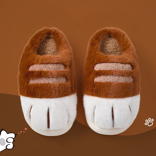 【軟糯糯腳感】毛絨貓掌保暖居家拖鞋 