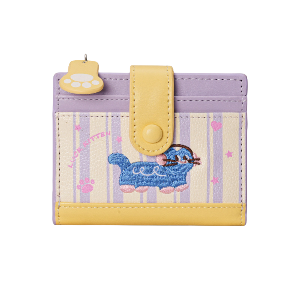 【一眼就心動】多巴胺刺繡貓咪短夾錢包 
