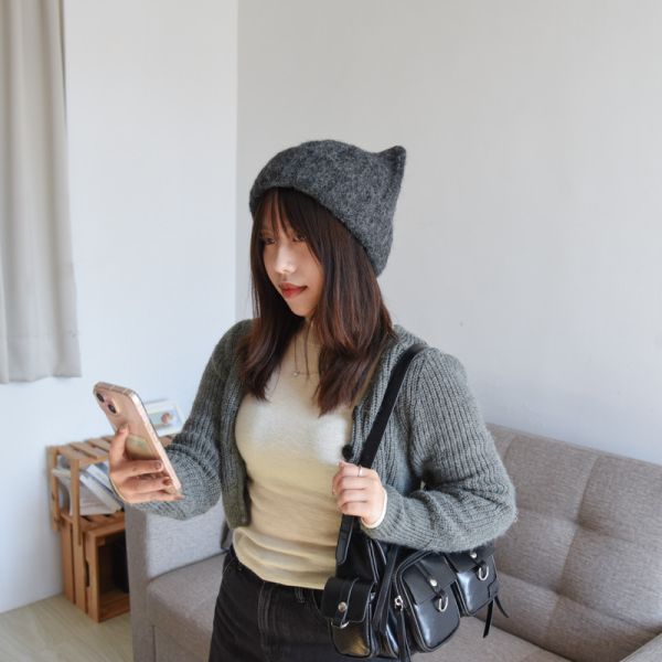 【戴上秒變主子同款】貓耳軟毛絨針織毛帽 