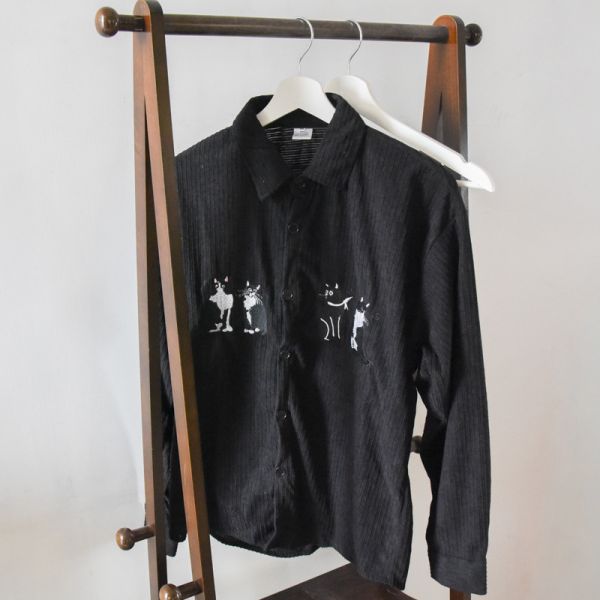 【日常又百搭】復古刺繡貓咪燈芯絨襯衫 共三色 