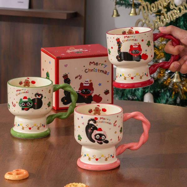 *極限量售完不補【貓奴聖誕限定】聖誕黑貓陶瓷高腳杯 附精美盒子 