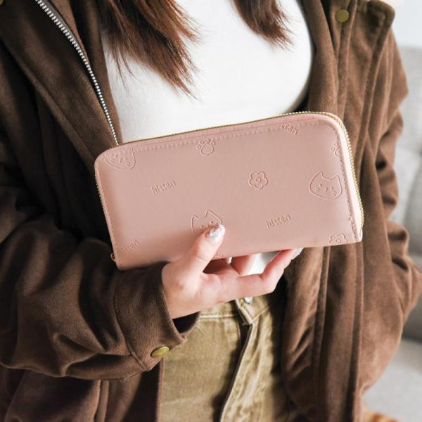 【主子幫你顧荷包】韓系貓咪壓紋時尚長夾 