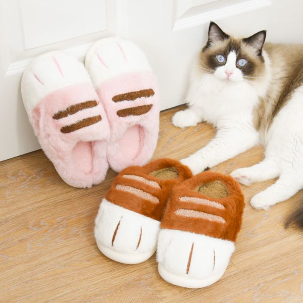【軟糯糯腳感】毛絨貓掌保暖居家拖鞋 