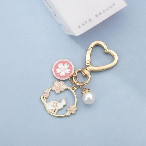 【一眼心動】櫻花貓咪珍珠鑰匙扣 *全館不限金額送一條* 