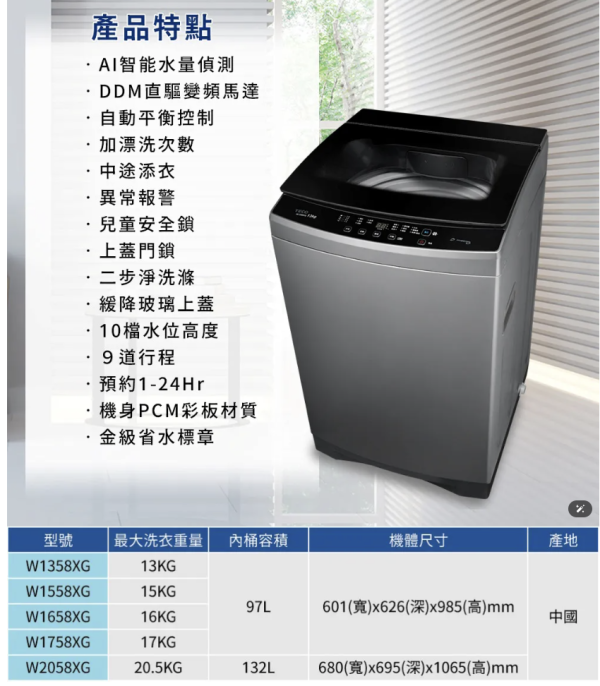 【聊聊再折】TECO 東元15公斤變頻洗衣機 W1558XG TECO 東元15公斤變頻洗衣機 W1558XG