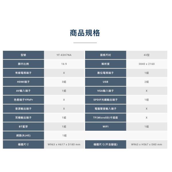 【聊聊再折】 禾聯 HERAN 43吋4K聯網液晶電視 YF-43H7NA 只配送不安裝 禾聯, HERAN 43吋4K聯網液晶電視 ,YF-43H7NA