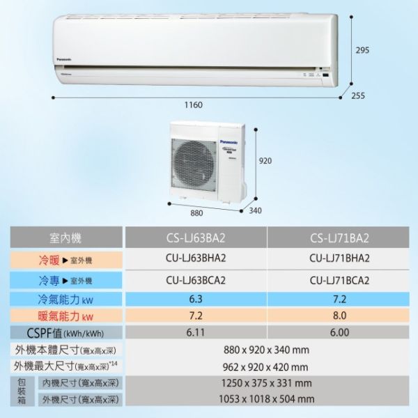 【聊聊再折】Panasonic 國際牌 LJ 精緻系列 冷暖空調 CS-LJ71BA2/CU-LJ71FHA2 Panasonic 國際牌 CS-LJ71BA2/CU-LJ71FHA2