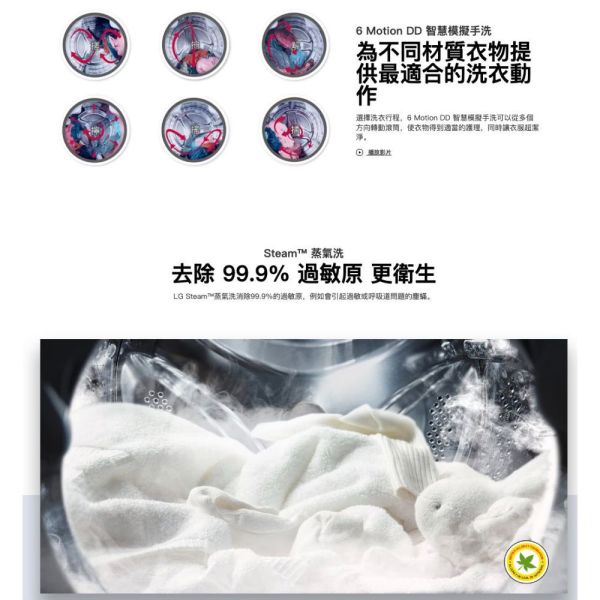 【聊聊再折】LG 蒸氣滾筒洗衣機 (蒸洗脫)｜18公斤｜WD-S18VW (冰瓷白) LG洗衣機, 蒸氣滾筒洗衣機 (蒸洗脫)｜18公斤｜,WD-S18VW (冰瓷白)