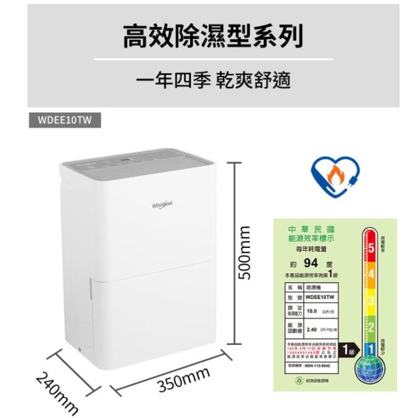 【聊聊再折】惠而浦 Whirlpool   高效除濕型10公升第六感智能除濕機 WDEE10TW 惠而浦 Whirlpool   高效除濕型10公升第六感智能除濕機 WDEE10TW