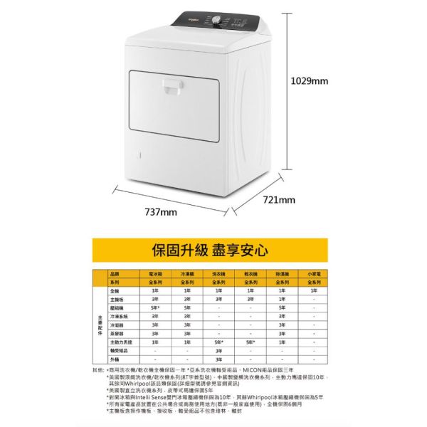 【聊聊再折】惠而浦 Whirlpool Essential Dry 12公斤 快烘瓦斯型乾衣機 8TWGD5010PW 惠而浦 Whirlpool Essential Dry 12公斤 快烘瓦斯型乾衣機 8TWGD5010PW