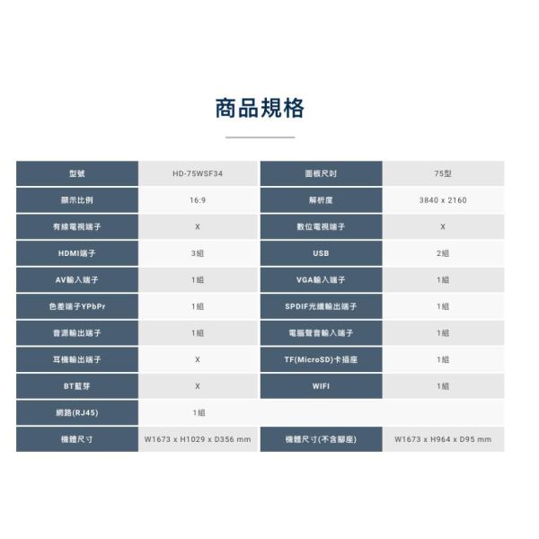 【聊聊再折】禾聯 HERAN 75吋4K連網電視 HD-75WSF34 禾聯, HERAN 75吋4K連網電視 ,HD-75WSF34