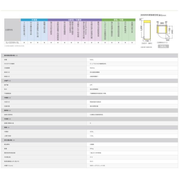 【聊聊再折】夏普 SHARP 583L一級能效自動除菌離子變頻右開上下門冰箱 SJ-GD58V-SL 夏普冰箱, SHARP 583L一級能效自動除菌離子變頻右開上下門冰箱 ,SJ-GD58V-SL