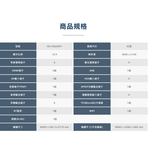 【聊聊再折】禾聯 HERAN QSF 4K HerTV 量子點系列  HD-43QSF91只配送不安裝 禾聯, HERAN QSF 4K HerTV 量子點系列  ,HD-43QSF91