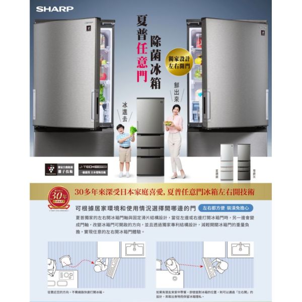 【聊聊再折】夏普 SHARP 457L一級能效自動除菌AIoT智慧左右任意五門 SJ-MW46HT-H尊爵灰 夏普冰箱, SHARP 457L一級能效自動除菌AIoT智慧左右任意五門 ,SJ-MW46HT-H尊爵灰